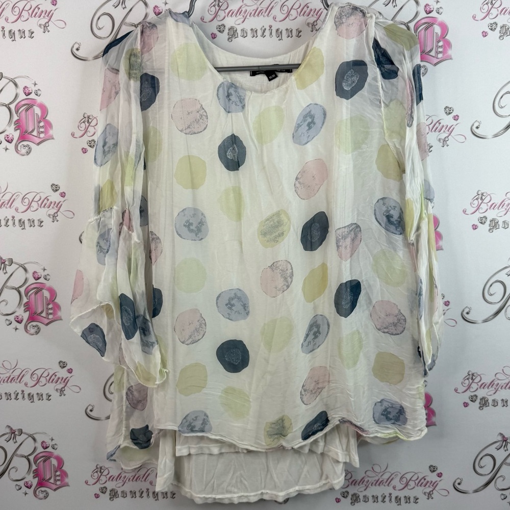 CHARLIE B blouse dotted Italy 🇮🇹 Multicolor Polka Dot Blouse flowy bright